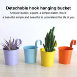 Pots fleurs suspendus vintage couleurs rose bleu jaune violet orange anneaux métalliques retouches