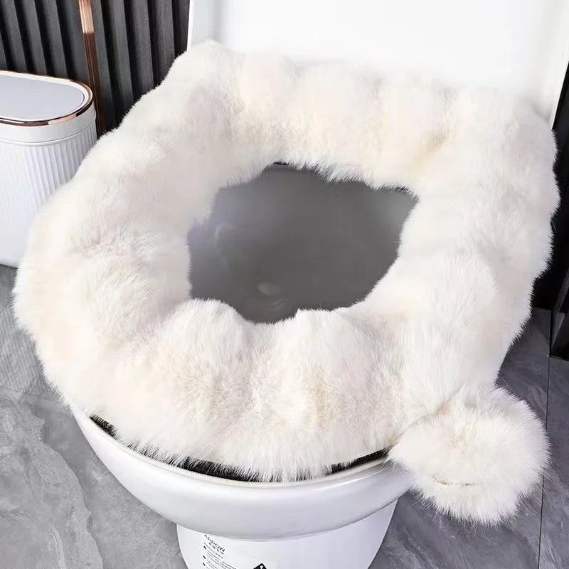 couvre siège toilette fourrure synthétique gris blanc rose adhésif confortable doux