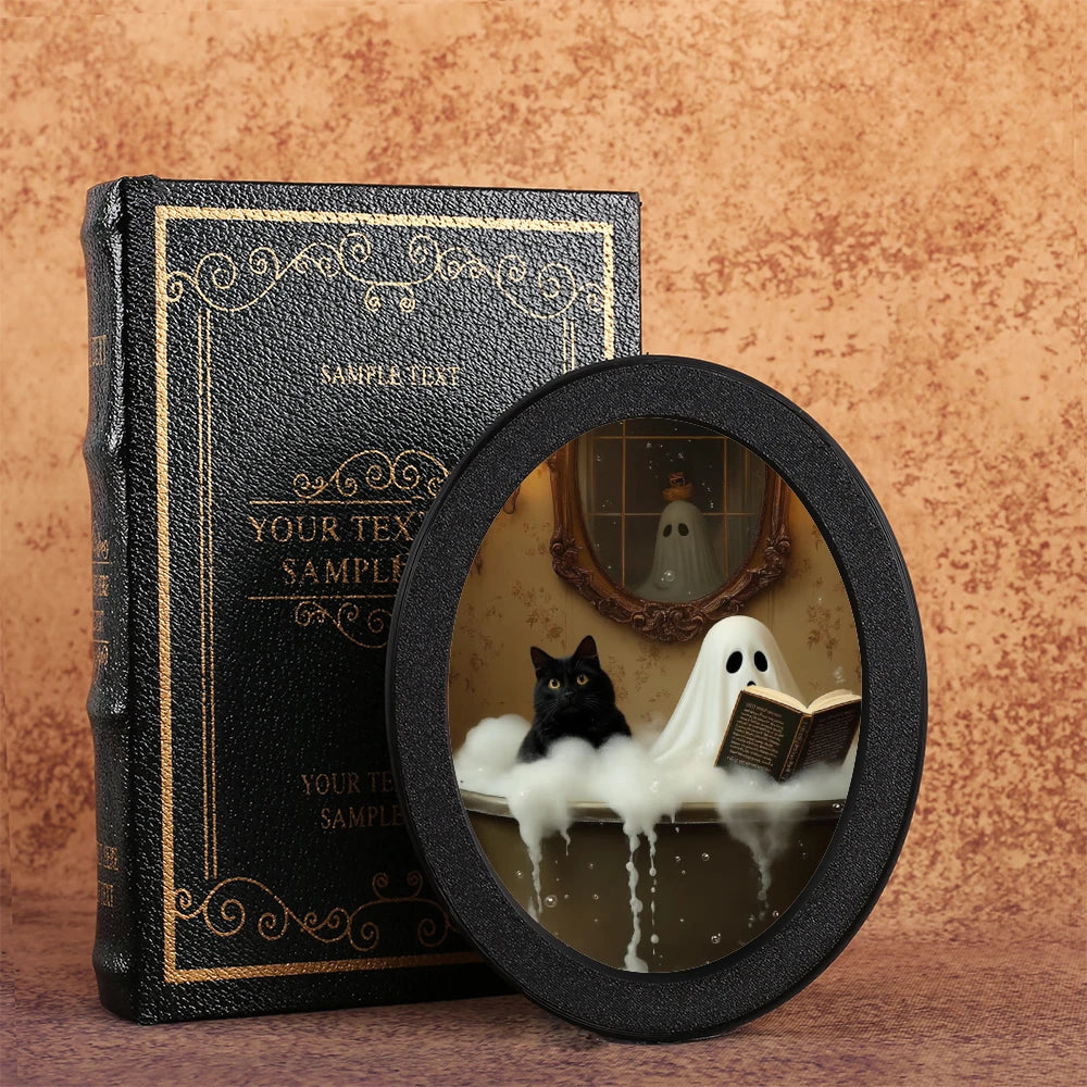 miroir ovale noir chat fantôme lecture flocons halloween artistique adhésifintérieur 10.6cmextérieur 13.4cmépaisseur 1.6cm
