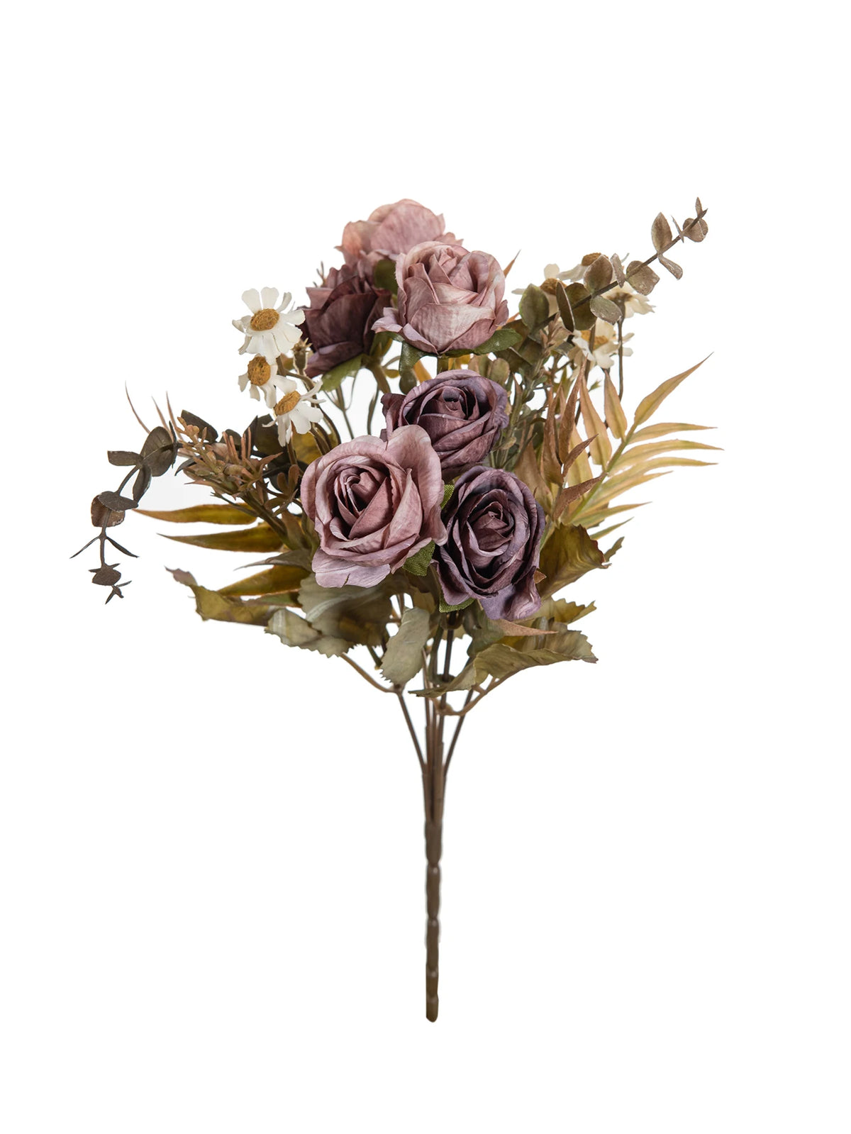 bouquet artificiel roses violettes blanches dorées decoration mariage anniversaire intérieur