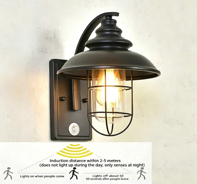 lampe murale industrielle noir mat led éclairage maison sensibilité mouvement ip44