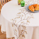 nappe table lin broderie végétale feuilles branches tassellettes classique beigeclair réutilisable machineextérieurhôtelmarriages