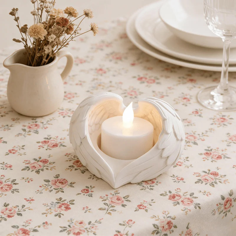bougeoir forme coeur ailes ange decoration blanche spirituelle zen maison chambre