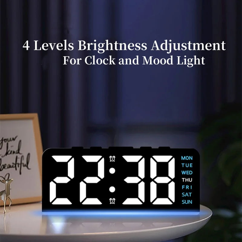 horloge numérique moderne affichage LED couleur noir blanc bleu rose