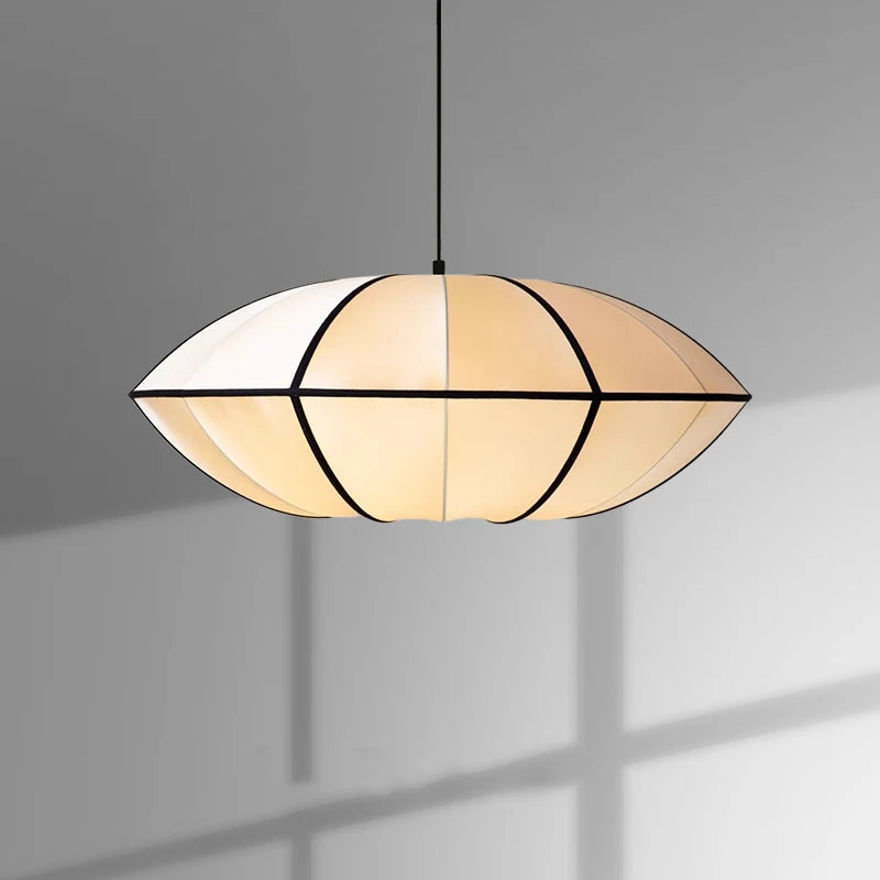 suspension lumineuse tissu géométrique blanc beige moderne opacité câble suspension fixe chambre salon