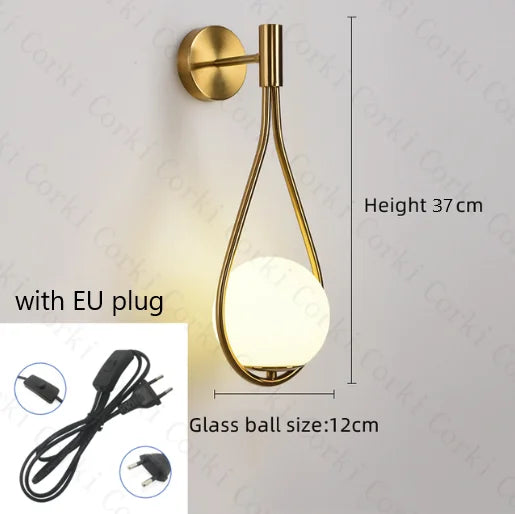 lampe murale moderne or noir goutte verre métal chambre entrée 249lm 90260v