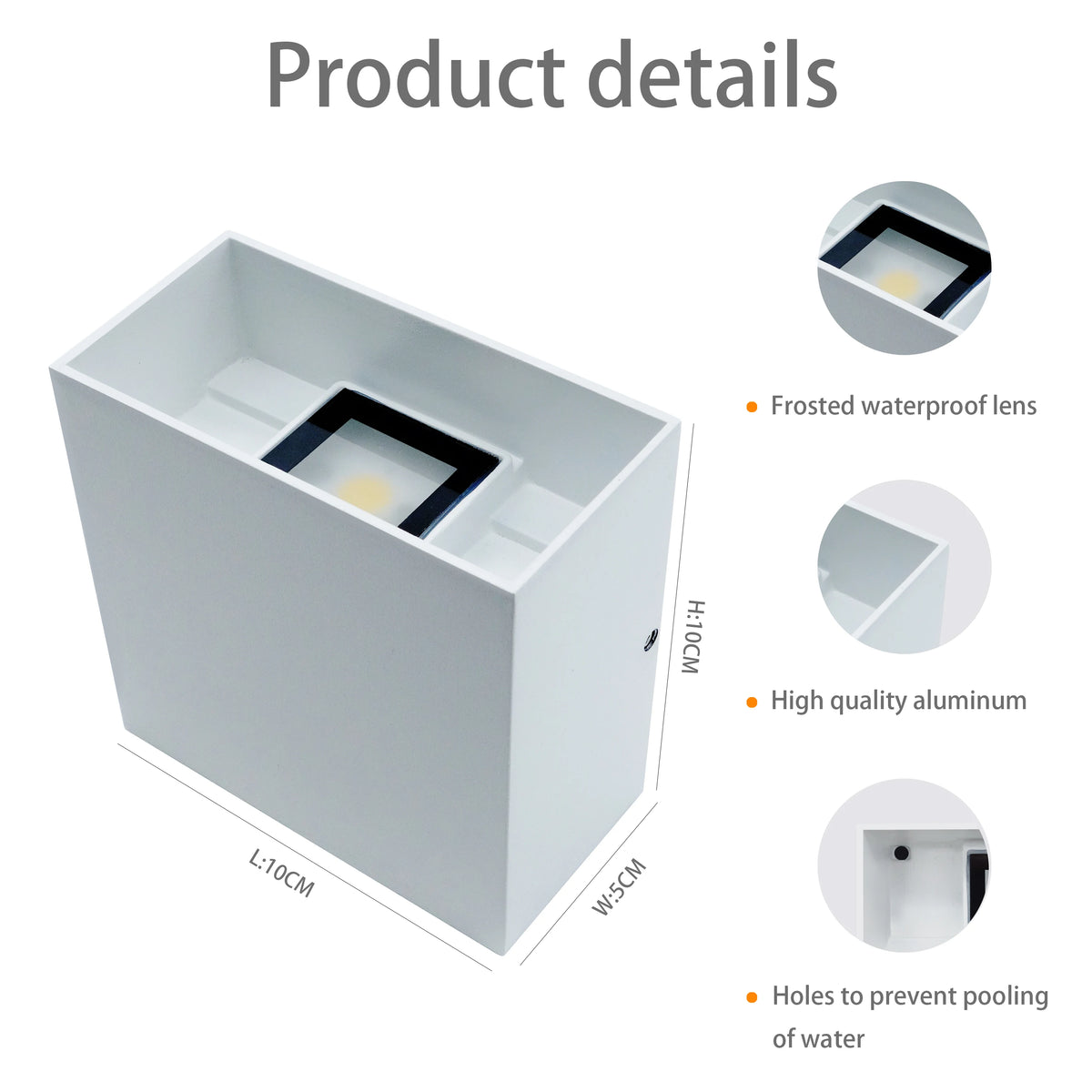 lampe murale led moderne blanche or ip65 fixation murale lentille translucide aluminium