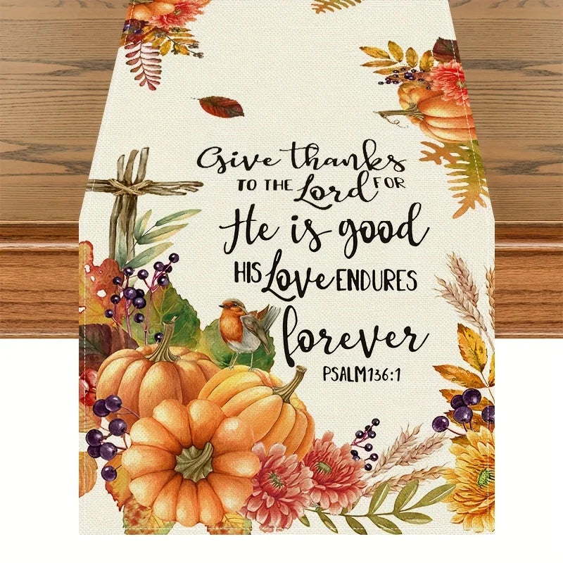 Ce texte d'automne coloré avec une citation biblique exprime la gratitude et la reconnaissance envers Dieu, dont l'amour dure éternellement.