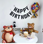 guirlande lettres anniversaire noir classique décoration fête happy birthday ballons assiettes gâteau