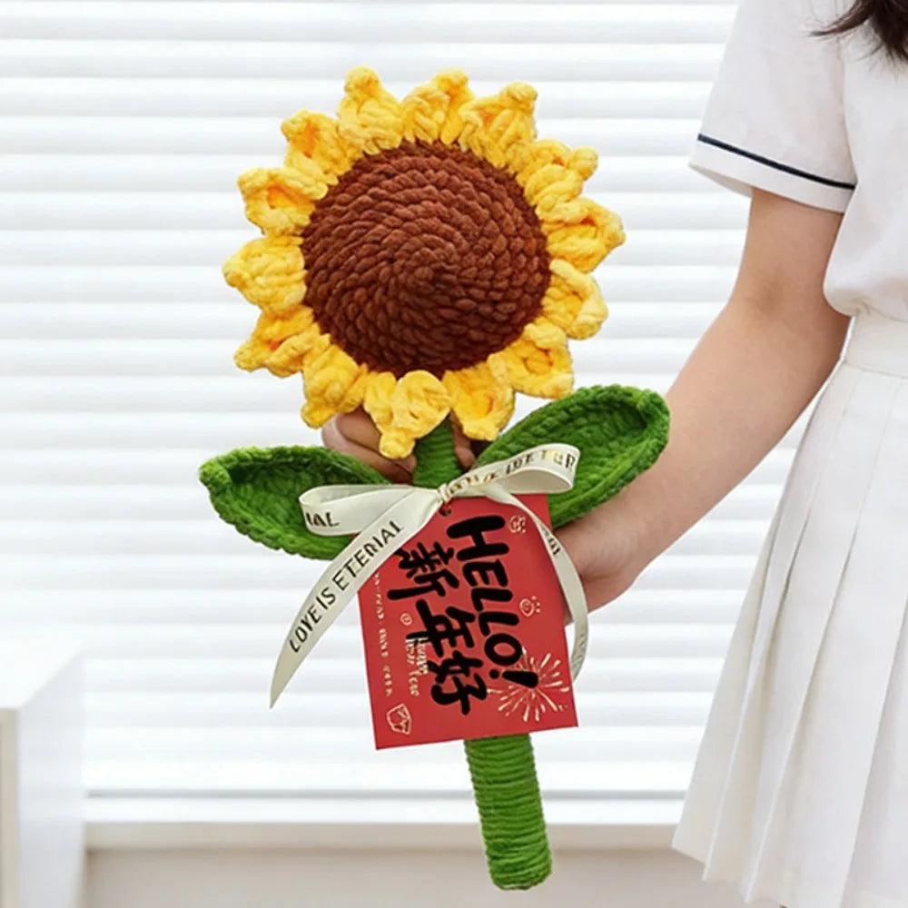 fleurs artificielles tricotées rouge vert décoration maison saint valentin anniversaire trame épaisse opacité ruban