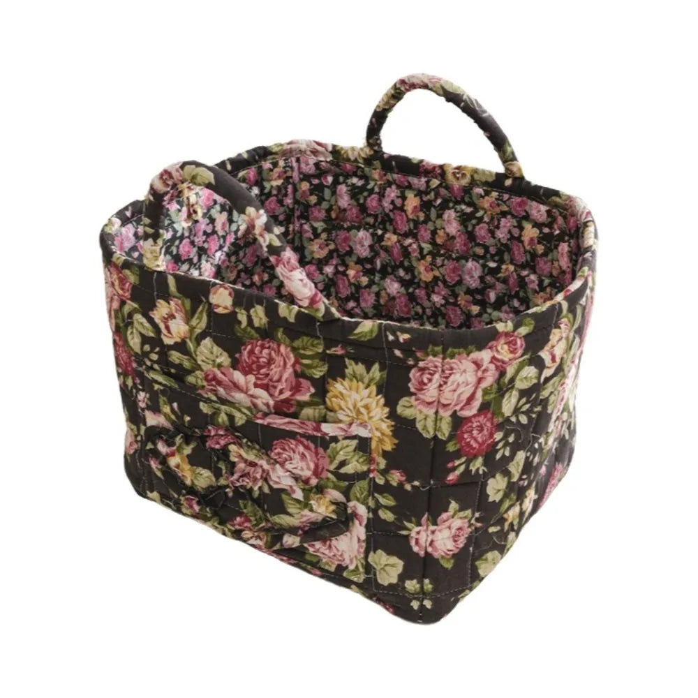 paniers rangement tissu floral multicolore vintage réutilisables armoire poignées transportables multifonctionnels