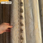 rideau beige doré motif floral brodé épais classique salon chambre fenêtre maison luxe