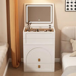 meuble coiffeuse moderne minimaliste blanc doré miroir tiroirs rangement tabouret rembourré