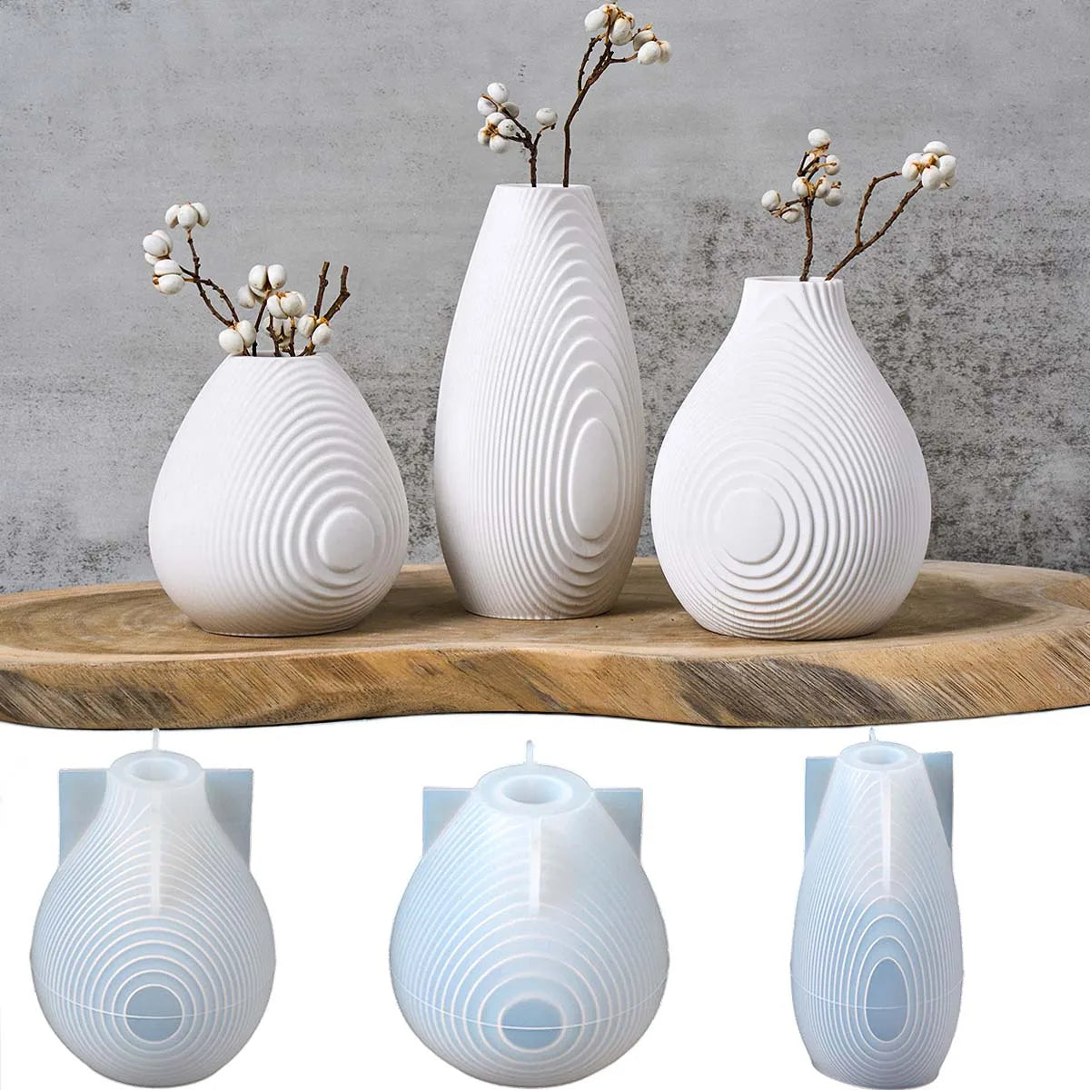 vases decoratifs silicone motifs concentriques gris blanc moderne minimaliste