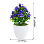 plantes artificielles bonsaï violettes rouges jaunes blanches pot blanc mousse verte décoration moderne extérieur