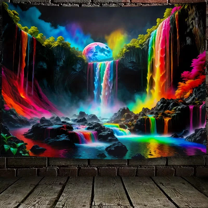 tapisserie murale moderne multicolore cascades paysage naturel élémentaires lumineuses grande chambre salon