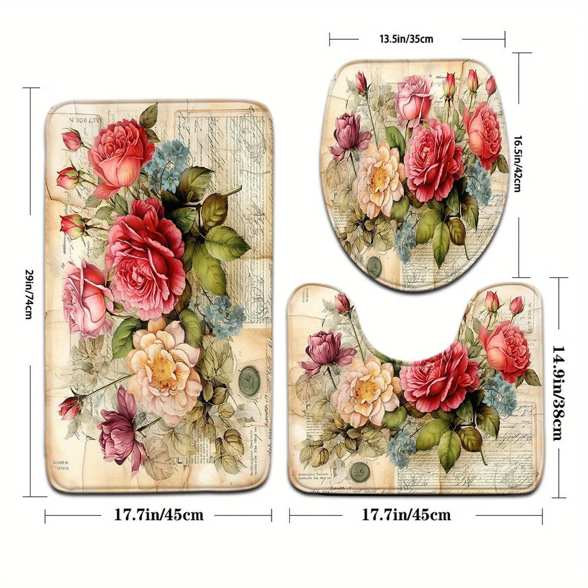 tapis bain ensemble multicolore fleurs vintage non glissant salle bain roses coton moderne