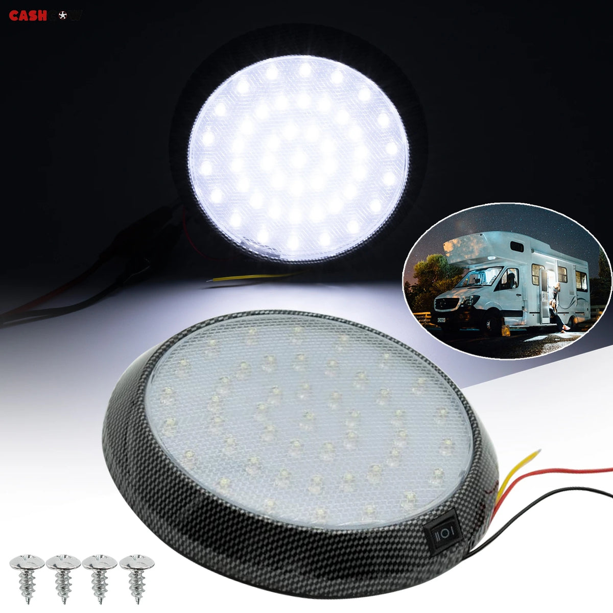 lampe led noir carbone moderne 12v vis fixations camping car van bateau