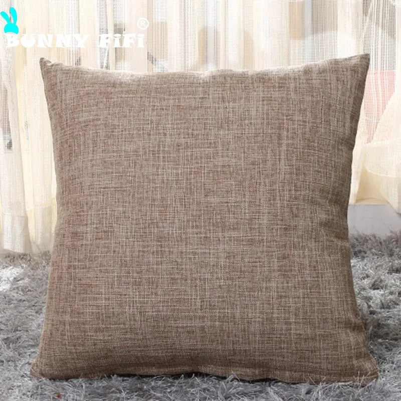 housse coussin carré coton lin moderne couleur unie beige marron rouge vert bleu orange