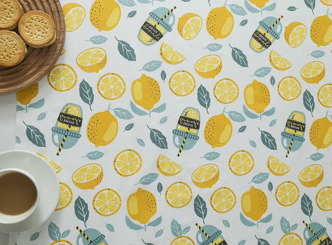 tissu coton imprimé citrons jaune gris moderne patchwork couture bricolage serviettes graphique ecofriendly