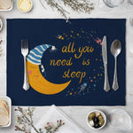 tapis table rectangulaire lin beige motif renard ours fleurs enfant cuisine