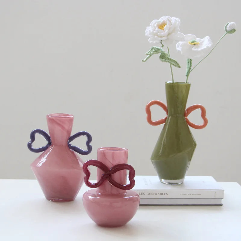 vases modernes rose vert olive mat opaques poignée serpents décoration table hydroponie