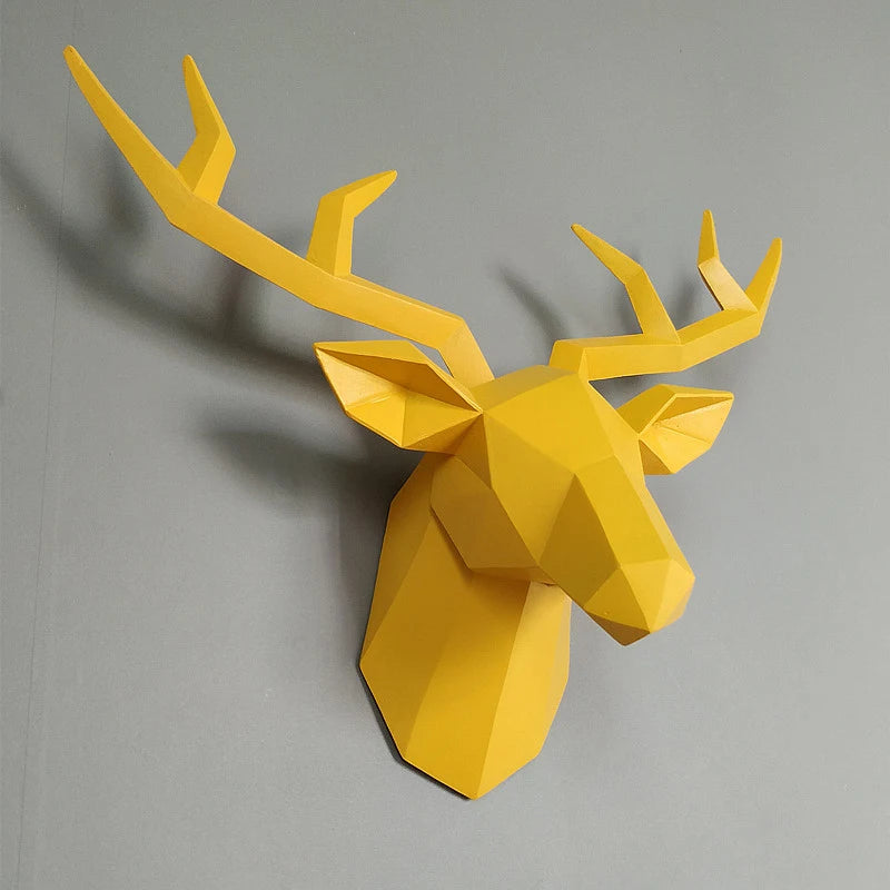 décoration murale moderne tête cerf résine peinte main blanc jaune rose chambre salon