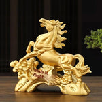 statue décorative cheval or détails texturés traditionnel asiatique feng shui maison