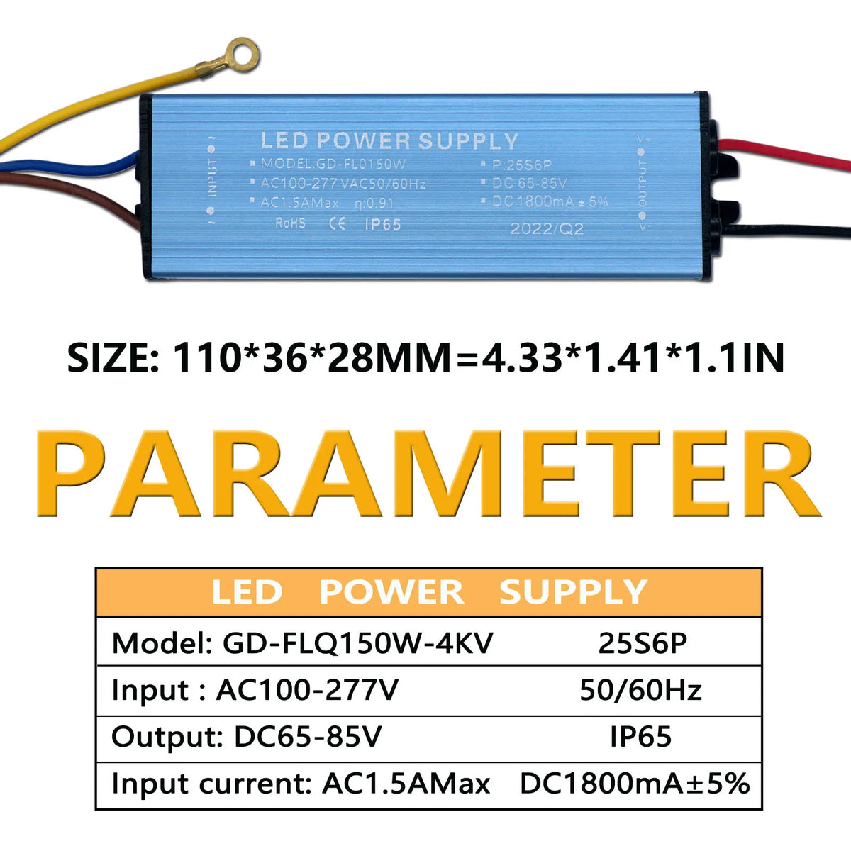 alimentation led 150w bleu ip65 moderne câbles couleur aluminium dissipateur