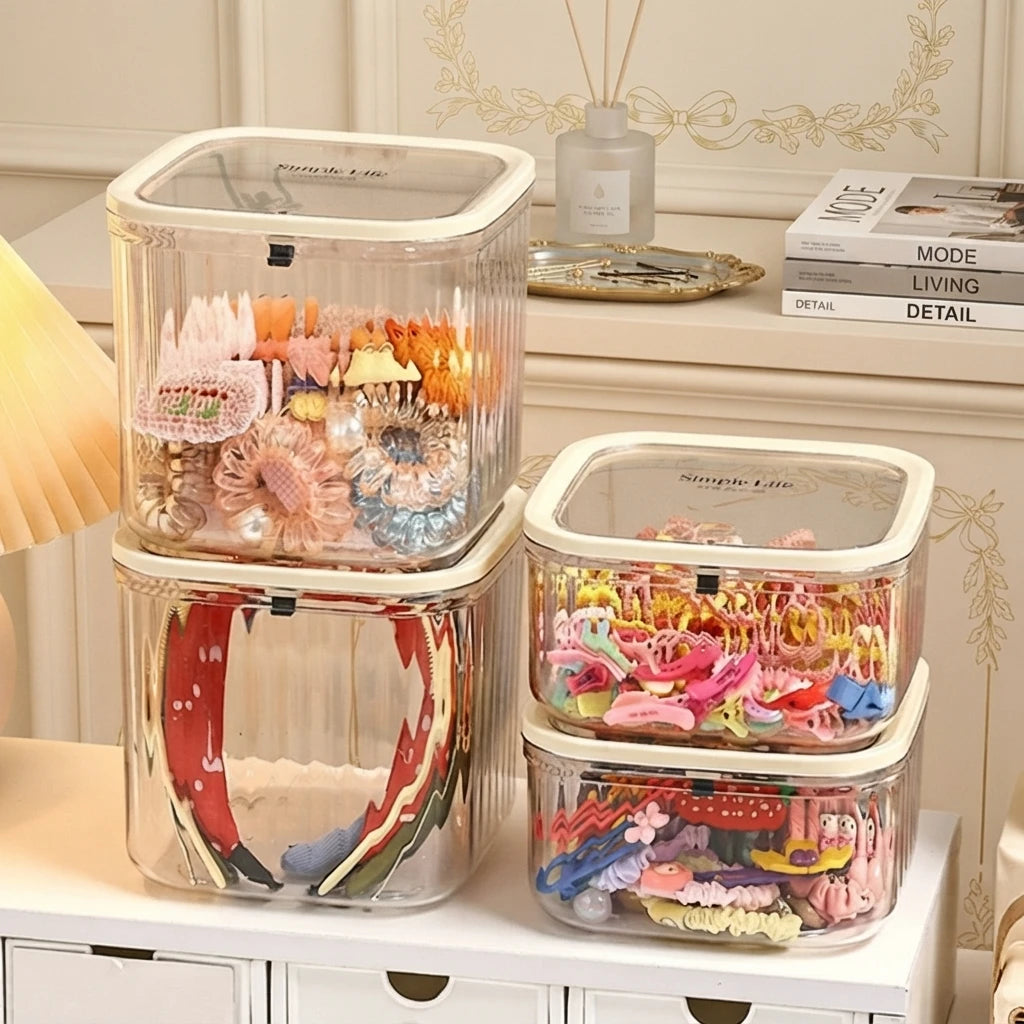 boîtes rangement transparentes modernes clips élastiques pinceaux maquillage filles minimaliste