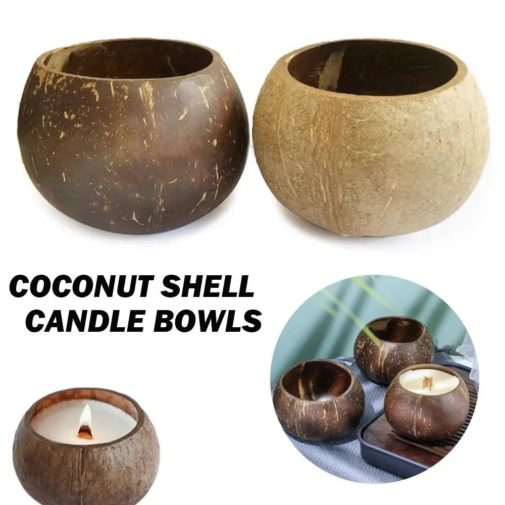 bougeoirs coquille noix coco marron clair naturel rustique bougie différentes tailles