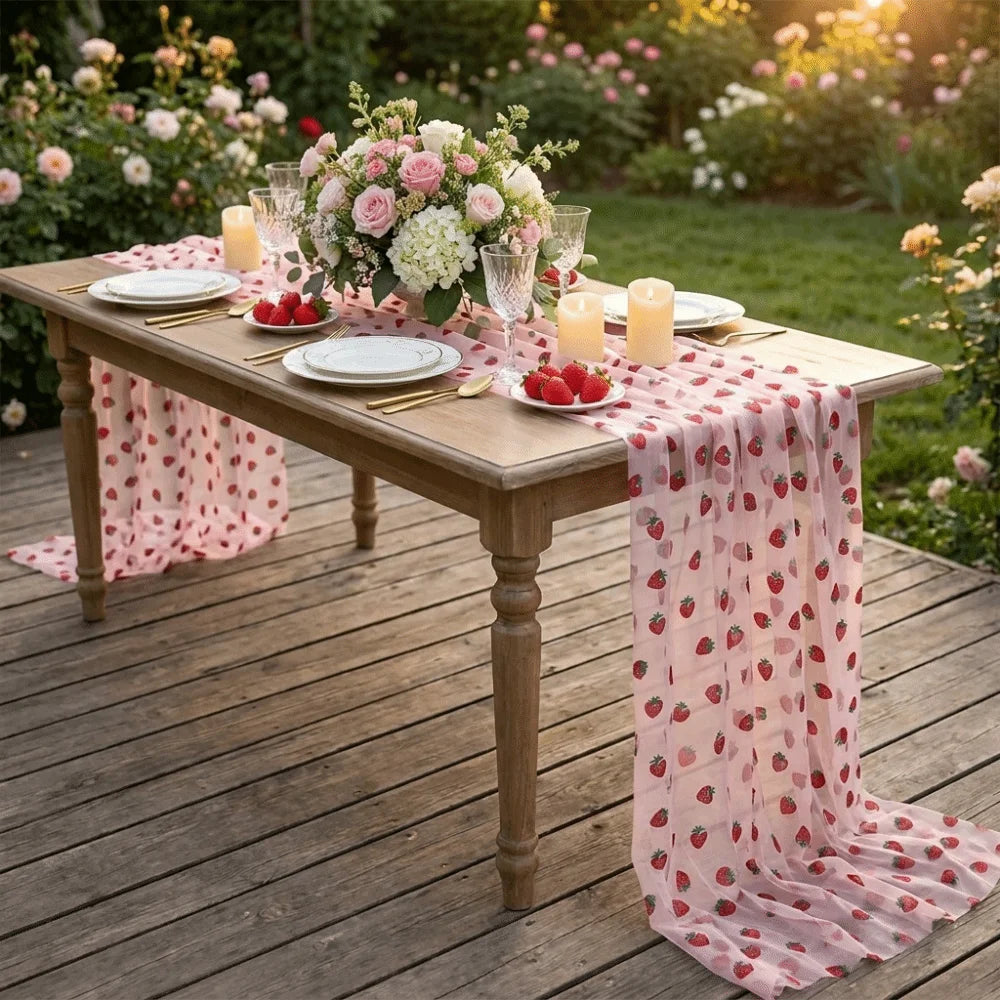 table table rose fraises feuilles vertes transparente moderne mariage festif