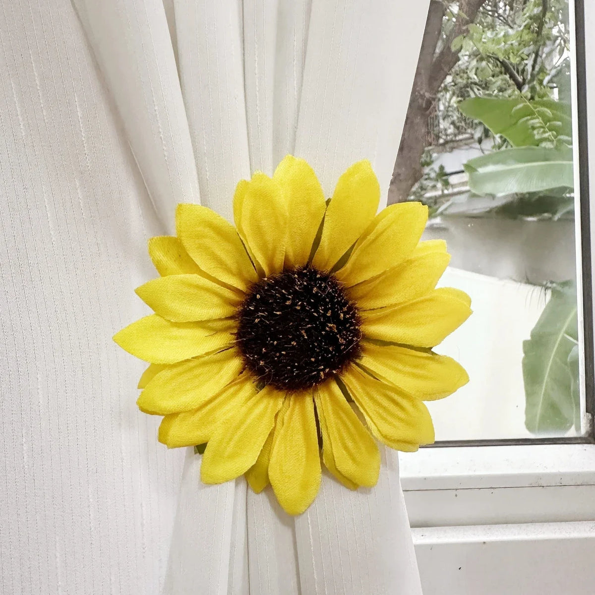 attache rideau fleur solaire décorative maison bohème champêtre intégrée fenêtre polyester Jaune Marron