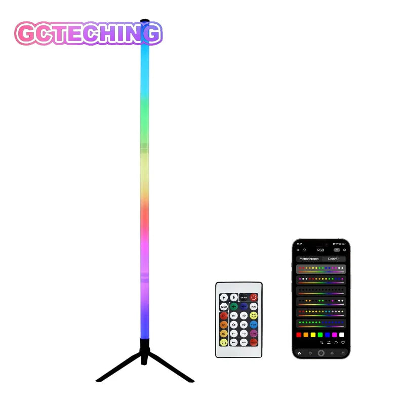 lampe sol led multicolore télécommande application mobile moderne trépied détecteur son flux lumineux rgb