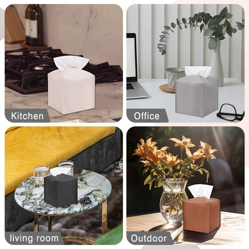 boîte mouchoirs moderne cuir noir blanc gris marron amovible rangement cuisine