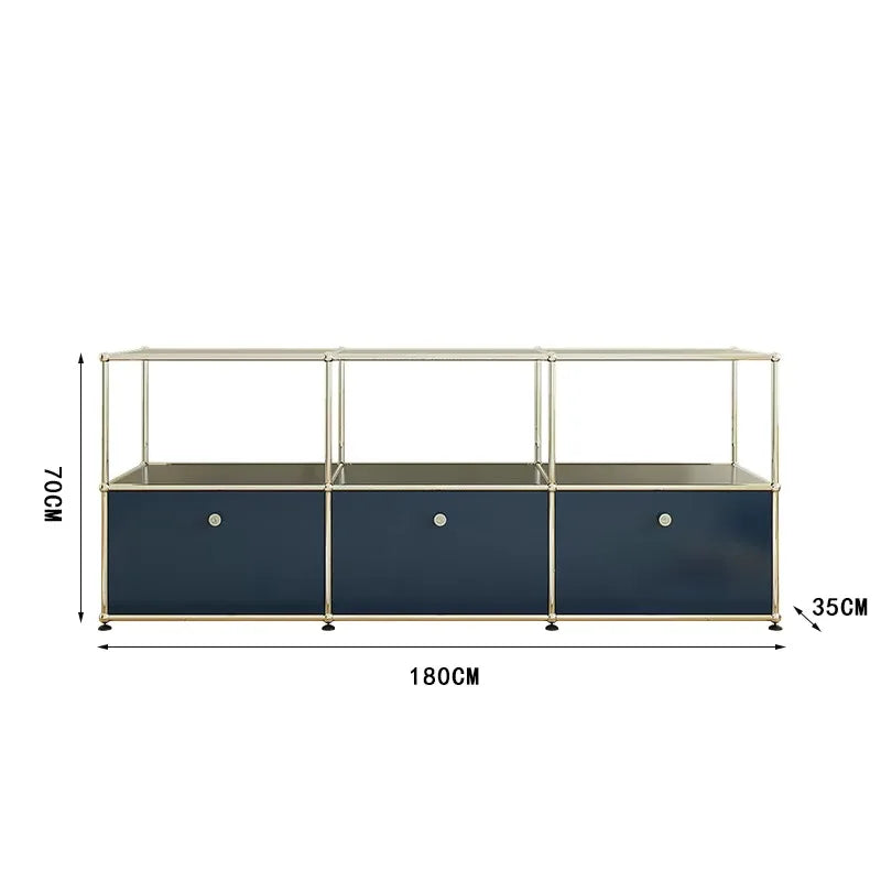 meuble tiroirs bleu marine moderne pieds ronds tiroirs store living room bois métal