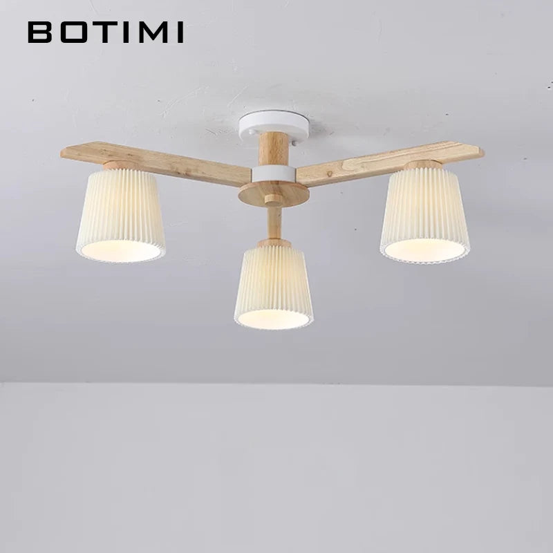 plafonnier led bois abat jour plissé moderne minimaliste chambre salon sourceMapping: