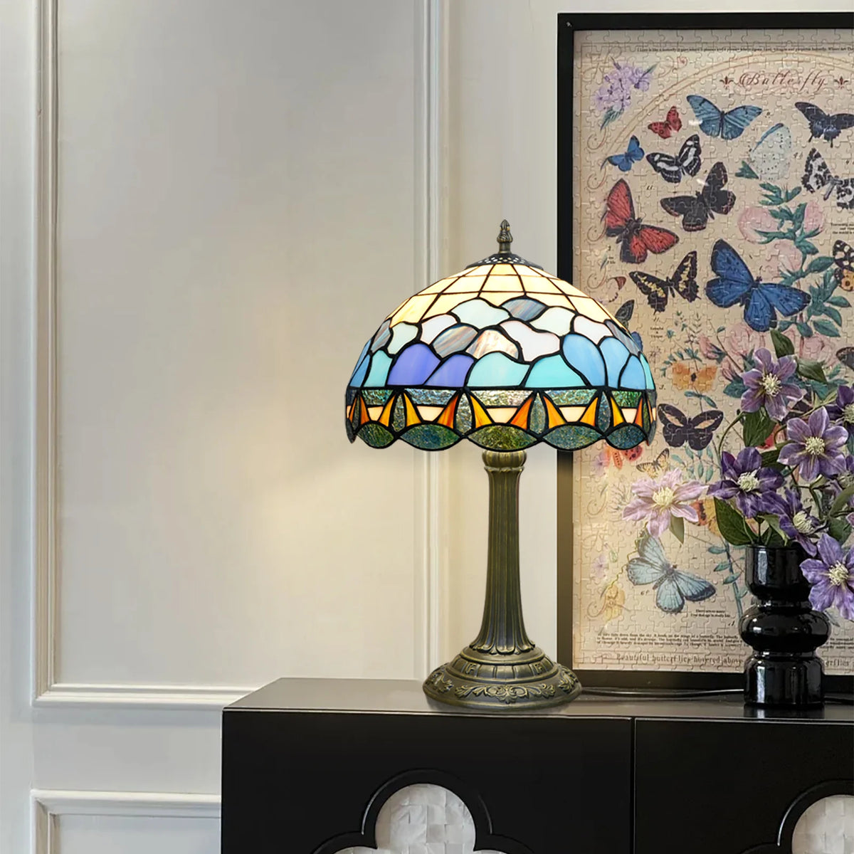 lampe table tiffany verre teinté motifs géométriques moderne interrupteur basse consommation 110v 240v