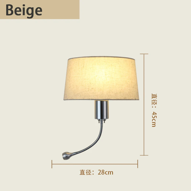 lampe murale moderne abatjour tissu texturé beige clair noir minimaliste fixée mur chambre coucher