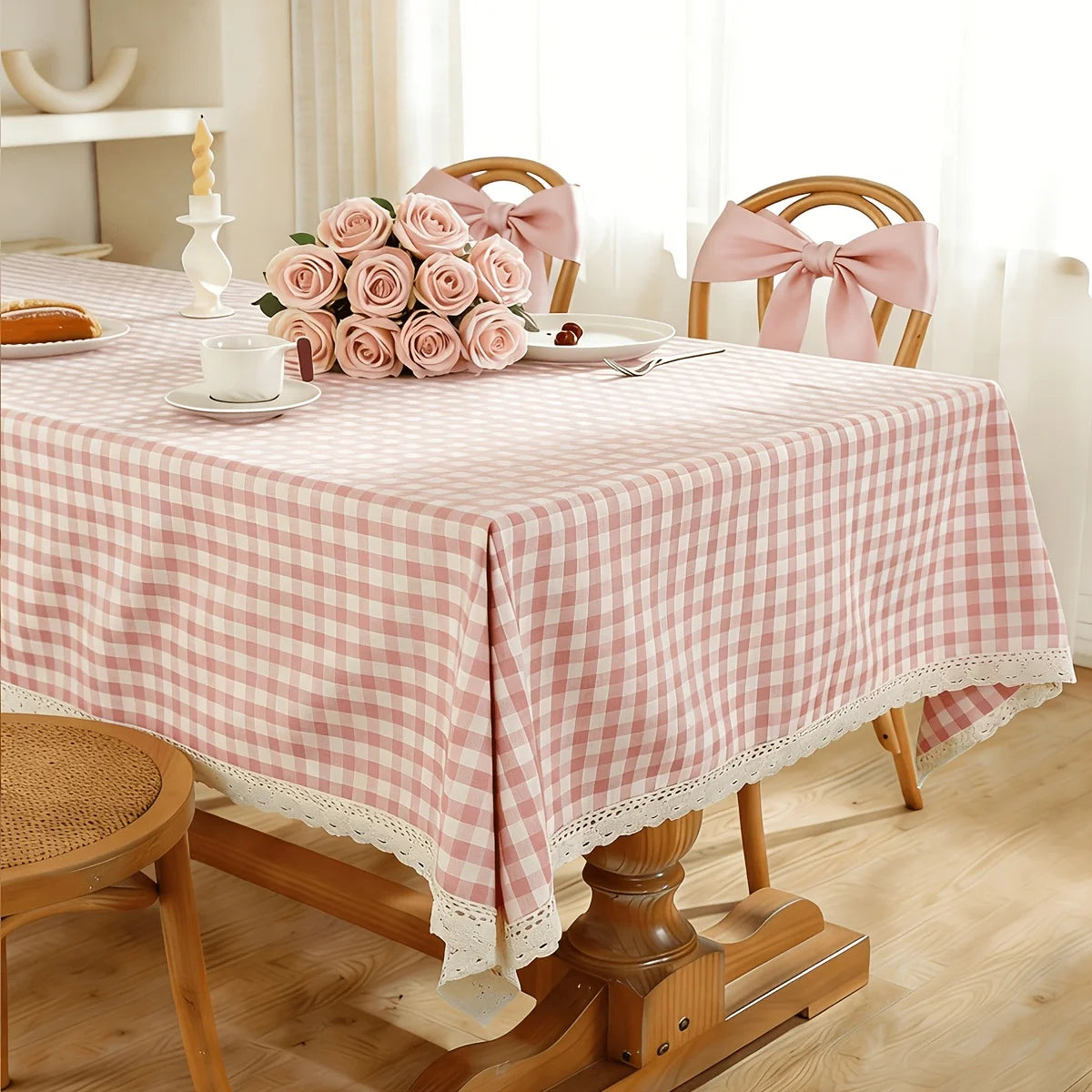nappe carreaux rose clair blanc classique imperméable polyester extérieur mariage fête valentin 100x140cm