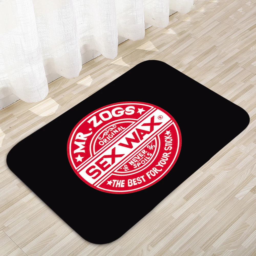tapis moderne graphique logo mr zogs sex wax noir orange bleu rose vert