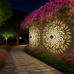 lampe solaire murale moderne ornements floraux adhésif noir doré extérieur décoration jardin patio
