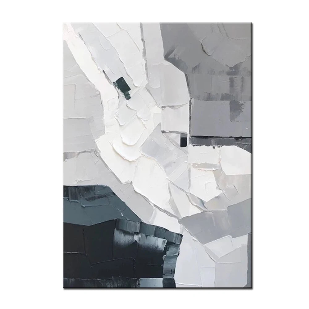 tableau abstrait moderne peinture l'huile gris blanc noir texture rugueuse sans cadre décoration murale