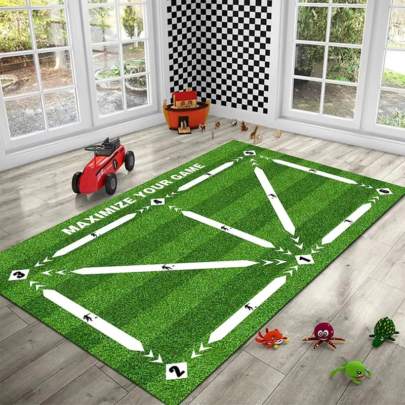 tapis entraînement football antidérapant pliable gazon synthétique motifs graphiques vert blanc jaune ludique sportif