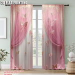 rideaux fenêtre deux panneaux rose papillons semi transparent métalliques chambre salon