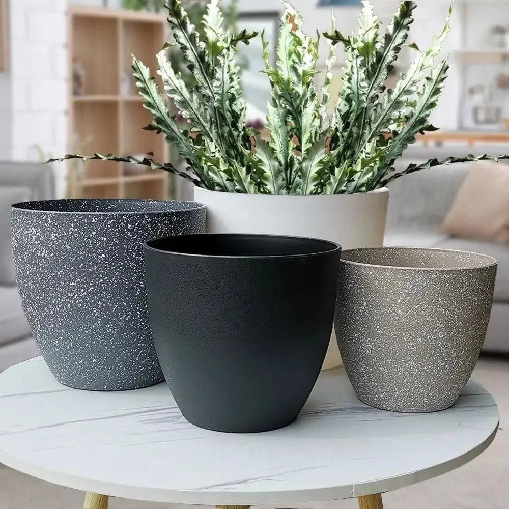 pots fleurs plastique effet terrazzo noir gris blanc modernes plantes vertesextérieur