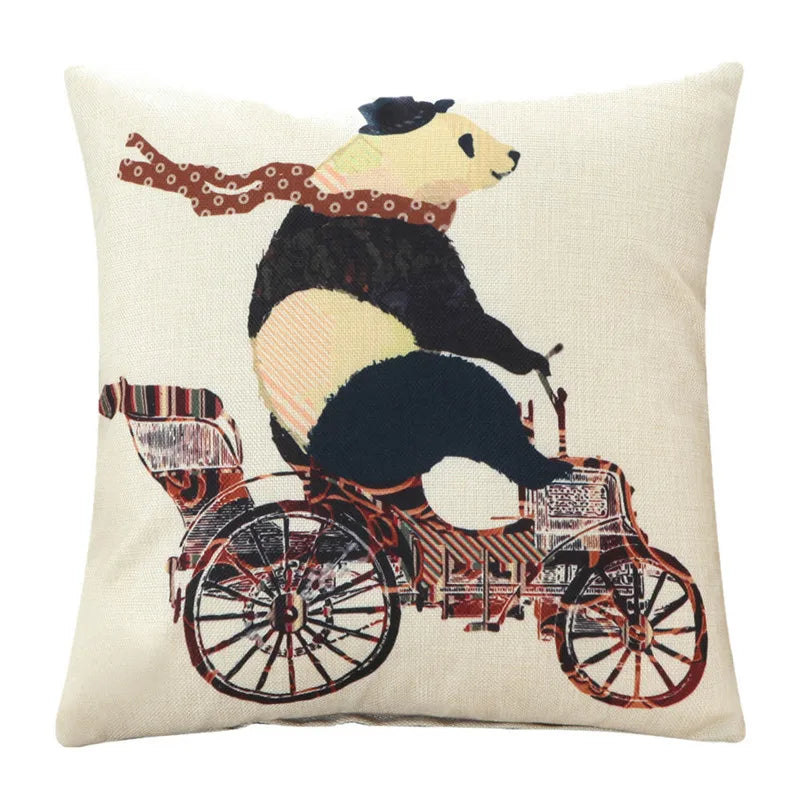 coussin carré animal stylisé vintage zippé coton décor maison lit canapé voiture chaise différentes