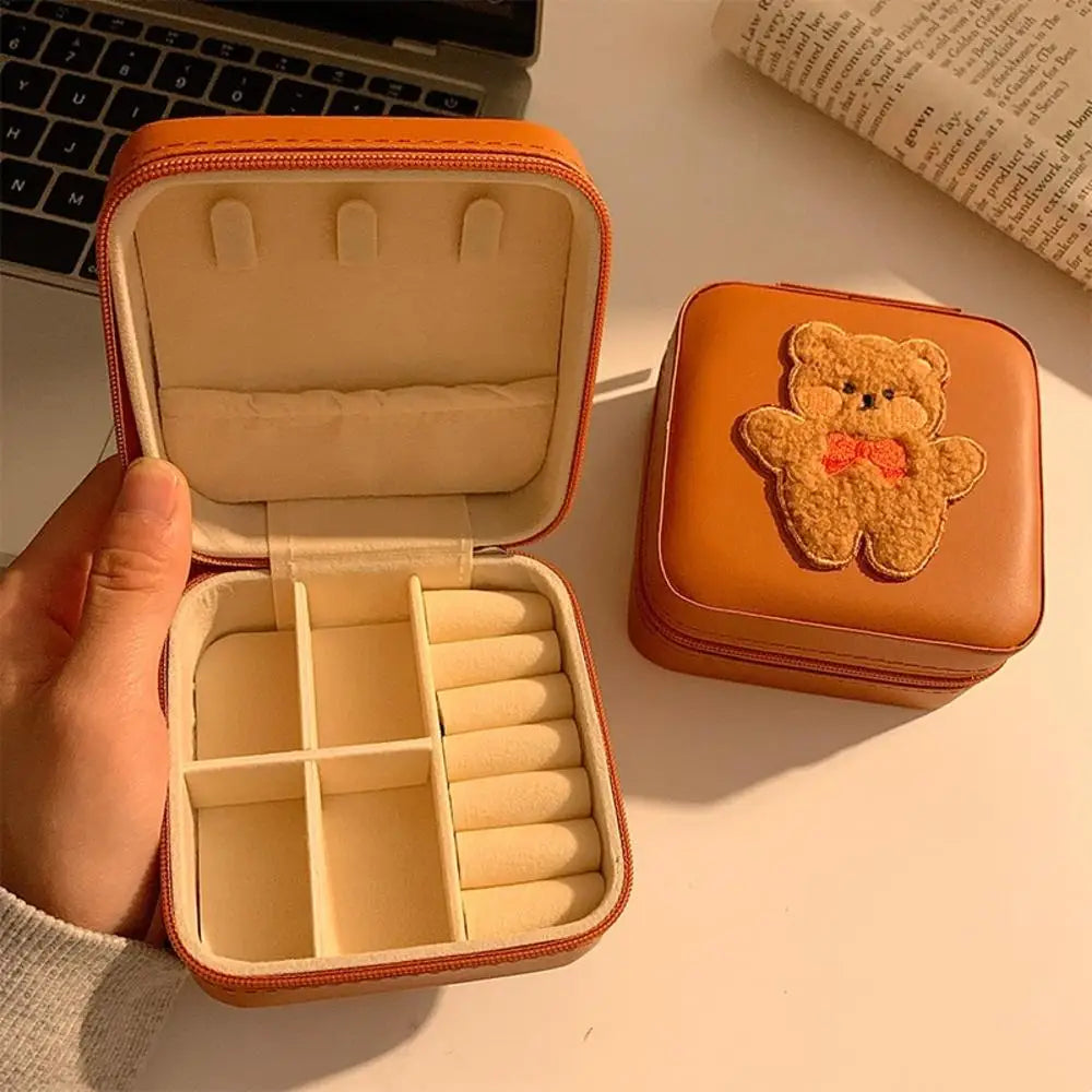 boîte bijoux velours fermeture éclair ranger colliers bagues boucles d'oreilles