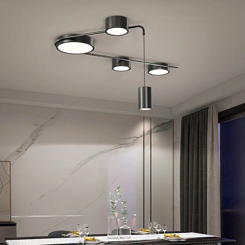 luminaire suspendu moderne minimaliste noir plusieurs lampes circulaire cylindrique plafonnier industrial