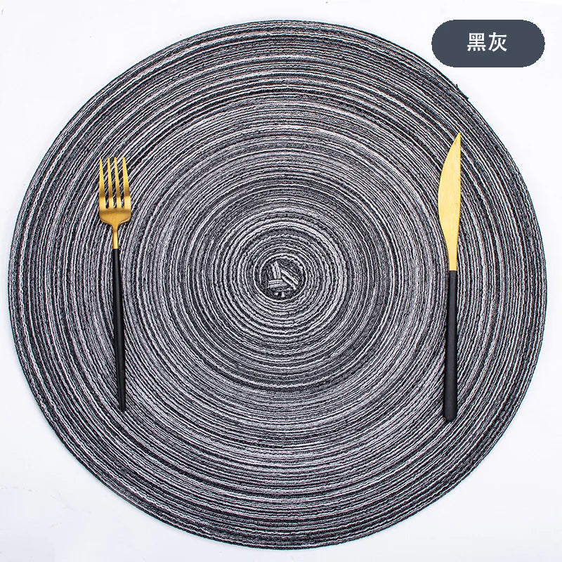 placemats tissés moderne spirale vert bleu beige gris opaques table